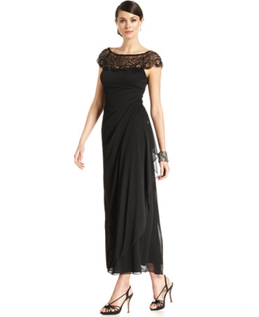 Xscape Cap-Sleeve Beaded Gown - Dresses - Women - Macy's