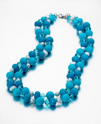 Sterling Silver Turquoise and Pearl Double Strand Necklace