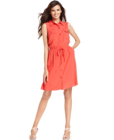 AGB Petite Sleeveless Shirtdress - Dresses - Women - Macy's