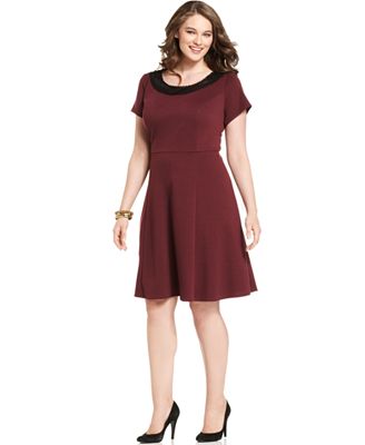 plus agb faux trim sleeve leather short line dress sizes dresses