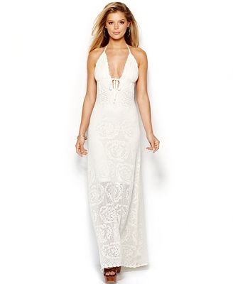 GUESS Crochet Halter Maxi Dress