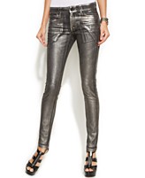 MICHAEL Michael Kors Skinny Silver-Coated Jeans, Gunmetal