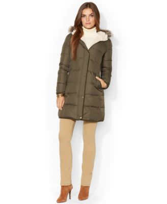lauren ralph lauren faux fur trim puffer maxi puffer coat