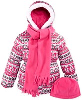 Pink Platinum Little Girls' or Toddler Girls' 3-Piece Hat, Scarf & Puffer Coat Set