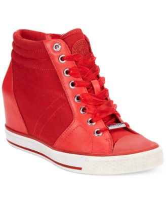 dkny red wedge sneakers