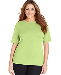 Charter Club Plus Size Elbow-Sleeve Boat-Neck Tee, Only at Macy's