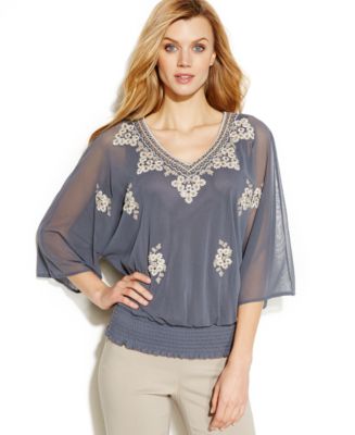 plus tops alfani macy banded macys embroidered blouses womens