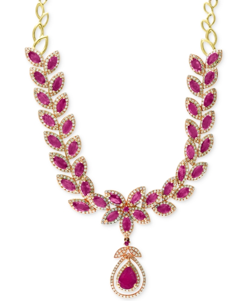 Effy Ruby (14-1/10 ct. t.w.) and Diamond (2-3/4 ct. t.w.) Fancy Collar Necklace in 14k Gold