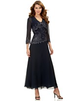 J Kara Sheer-Sleeve Asymmetrical-Hem Sequined Dress & Bolero J Kara Sheer-Sleeve Asymmetrical-Hem Sequined Dress & Bolero