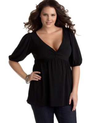 Studio M Plus Size Elbow-Sleeve V-Neck Top
