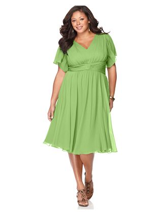 Suzi Chin Plus Size Dress, Flutter Sleeve Empire Waist