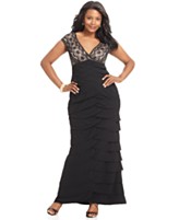 Adrianna Papell Plus Size Dress, Cap Sleeve Lace Overlay Tiered Pleated Evening Gown Adrianna Papell Plus Size Dress, Cap Sleeve Lace Overlay Tiered Pleated Evening Gown