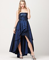 Onyx Dress, Strapless Sequin Tiered High Low Hem Evening Gown