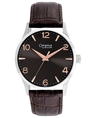 Caravelle New York by Bulova Watch, Men's Dark Brown Leather Strap ...