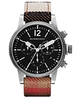 Burberry Watch, Swiss Chronograph House Check Leather Strap 42mm BU7815