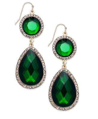 INC International Concepts Silver-Tone Green Double-Drop Earrings