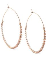 BCBGeneration Earrings, Rose Gold-Tone White Cord Beaded Hoop Earrings