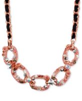 Betsey Johnson Necklace, Rose Gold-Tone Link Frontal Necklace