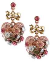 Betsey Johnson Earrings, Multi-Tone Vintage Heart Drop Earrings