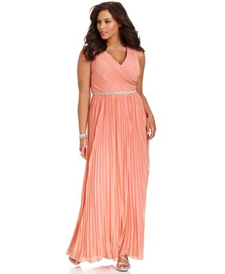 Betsy & Adam Plus Size Dress, Sleeveless Beaded Pleated Gown - Dresses - Women - Macy's