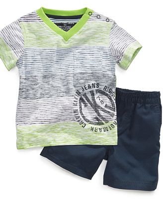 Calvin Klein Baby Set, Baby Boys 2-Piece Stripe Shirt and Shorts