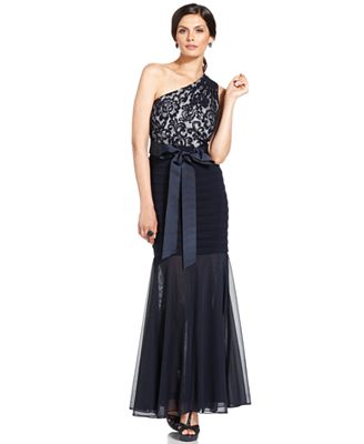 betsy & adam one shoulder gown