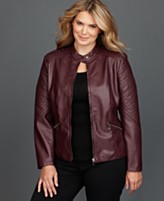 INC International Concepts Plus Size Jacket, Faux-Leather Quilted Moto