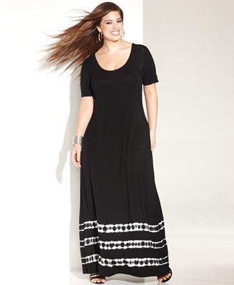 INC International Concepts Plus Size Cap-Sleeve Tie-Dye Maxi Dress