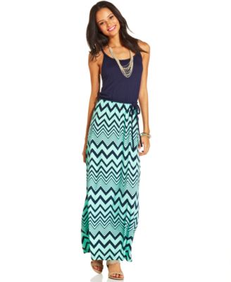 Pink Rose Juniors' Printed Braided-Trim Maxi Dress