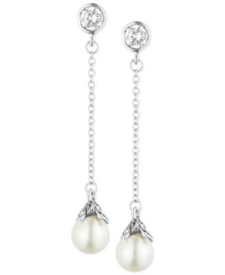 Judith Jack Sterling Silver White Glass Pearl and Crystal Long Drop Earrings