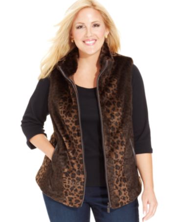 ... Faux-Fur Leopard-Print Vest - Jackets  Blazers - Plus Sizes - Macy's