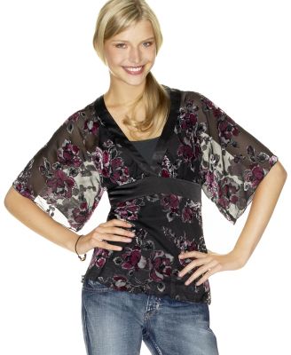 Rampage Velvet Chiffon Burnout Kimono Top