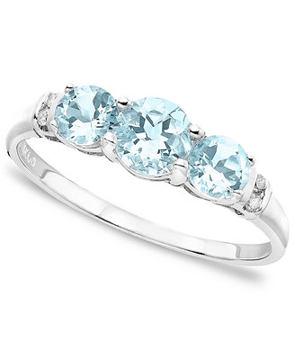 aquamarine macy jewelry 10k tw accent ct diamond stone ring three gold