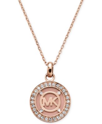 michael kors rose gold crystal logo disc pendant