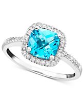14k White Gold Ring, Blue Topaz (1-3/8 ct. t.w.) and Diamond (1/5 ct. t.w.)