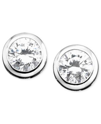 earrings bezel stud crislu zirconia platinum