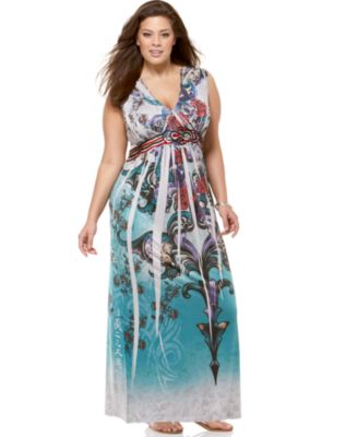 One World  Plus Size Sleeveless Printed Maxi Dress
