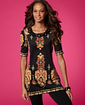 INC International Concepts Tunic, Short Sleeve Printed with Necklace