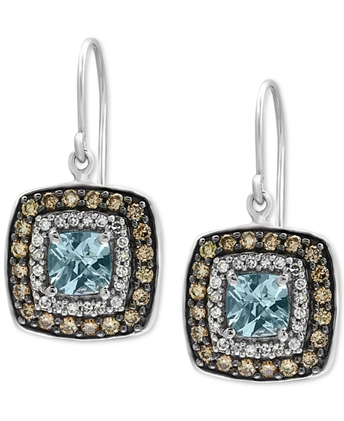 Effy Final Call Aquamarine (1-1/8 ct. t.w.) and Diamond (3/4 ct. t.w.) Square Drop Earrings in 14k White Gold