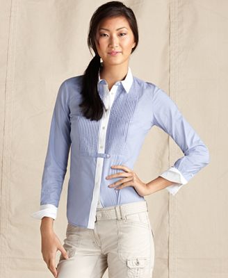 ... Shirt, Long-Sleeve Pleated Button-Down - Tops - Women - Macy's