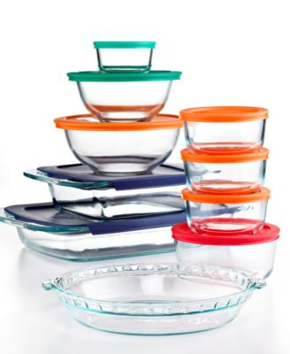 Pyrex 19 Piece Bake, Store and Prep Set with Colored Lids
