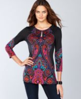 INC International Concepts Top, Three-Quarter-Sleeve Printed Tunic