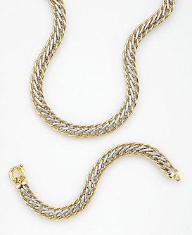 14k Gold Two-tone Link Necklace and Bracelet