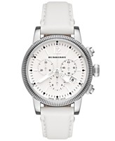 Burberry Watch, Women's Swiss Chronograph White Leather Strap 42mm BU7821