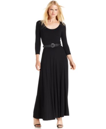 Calvin Klein Dress, Three-Quarter-Sleeve Belted Maxi