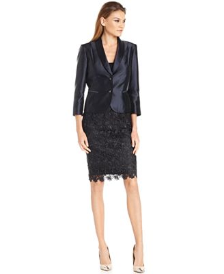 Tahari by ASL Suit, Satin Jacket & Lace Skirt