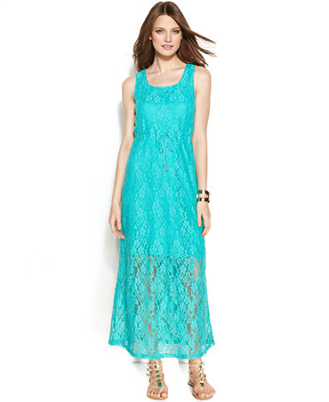 Spense Petite Sleeveless Lace Drawstring-Waist Maxi Dress - Dresses - Women - Macy&#39;s