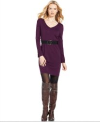 Womens Purple Belted Sweater Dress by NY Collection (via All Style Mall)