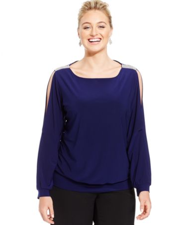 msk plus size embellished blouse