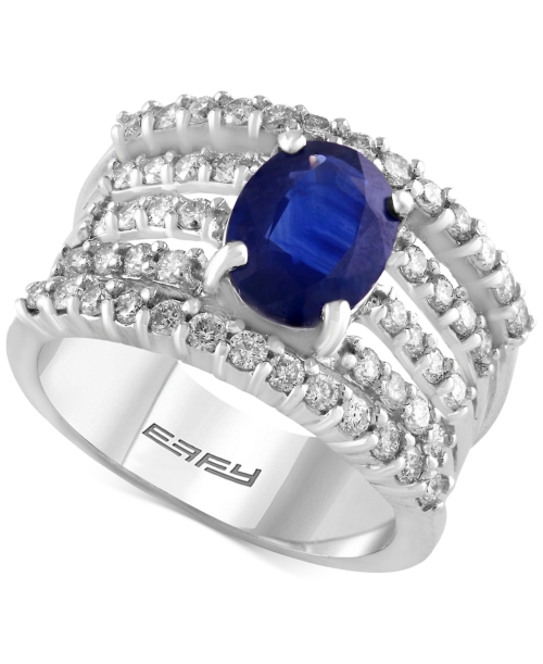 Effy Final Call Sapphire (1-9/10 ct. t.w.) and Diamond (1 ct. t.w.) Multi-Row Ring in 14k White Gold